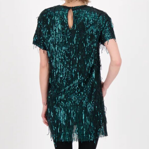 💥SHOWSTOPPER💥1920's Flapper Style Sequin & Fringe Cocktail Dr in Emerald Green - Picture 7 of 16